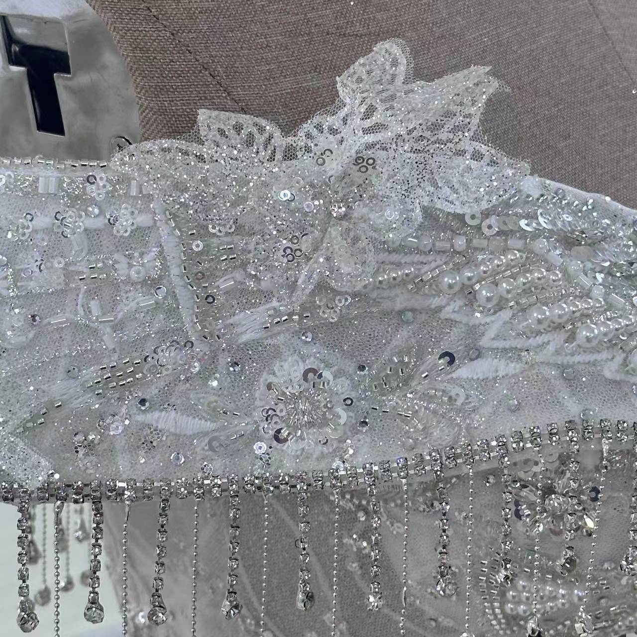 Luxury Off-Shoulder Mermaid Bridal Dress Featuring Diamond Chain Accent for Weddings and Events
