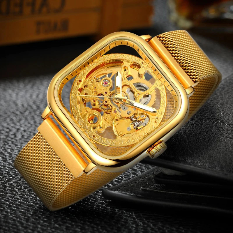 FORSINING Watch Men Skeleton Watches Magnetic Black Mesh Band Automatic Mechanical Wristwatches Men Casual Sports Watches 240906
