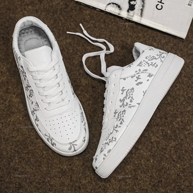 Skate Casual Mens Fashion Sneakers For Youth Breathable White Flower Flats Height Increase Student Force Shoes ce