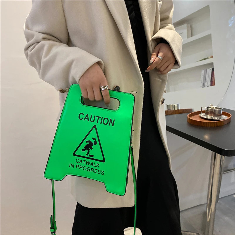Cross body bag female creative warning letter cute fluorescent colored shoulder bag female clutch wallet Bolsa 240912
