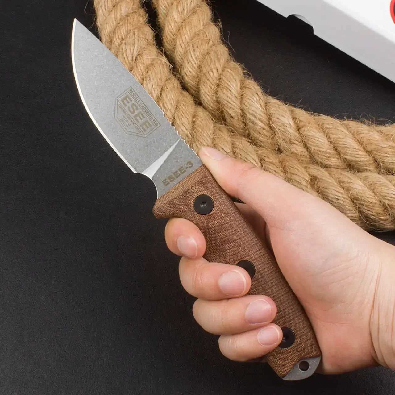 Tactical knife Tactical Fixed Blade Knife ESEE-3 Rowen 9Cr18Mov Stonewashed Blade G10/linen Handle Outdoor Hunting Knife Survival with Sheath M240914