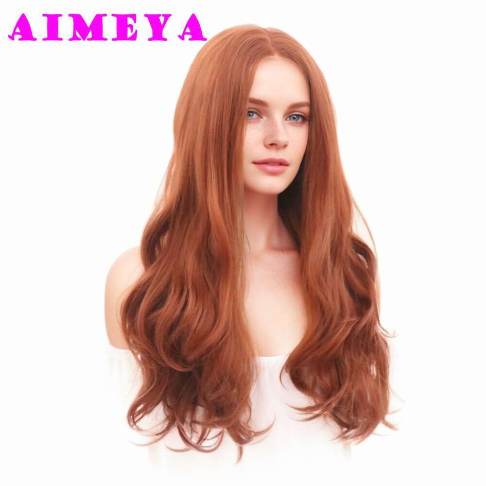 Copper Red Synthetic Long Wave Front Wig Natural Haire Daily Use Cosplay Heat Resistant Lace Hair