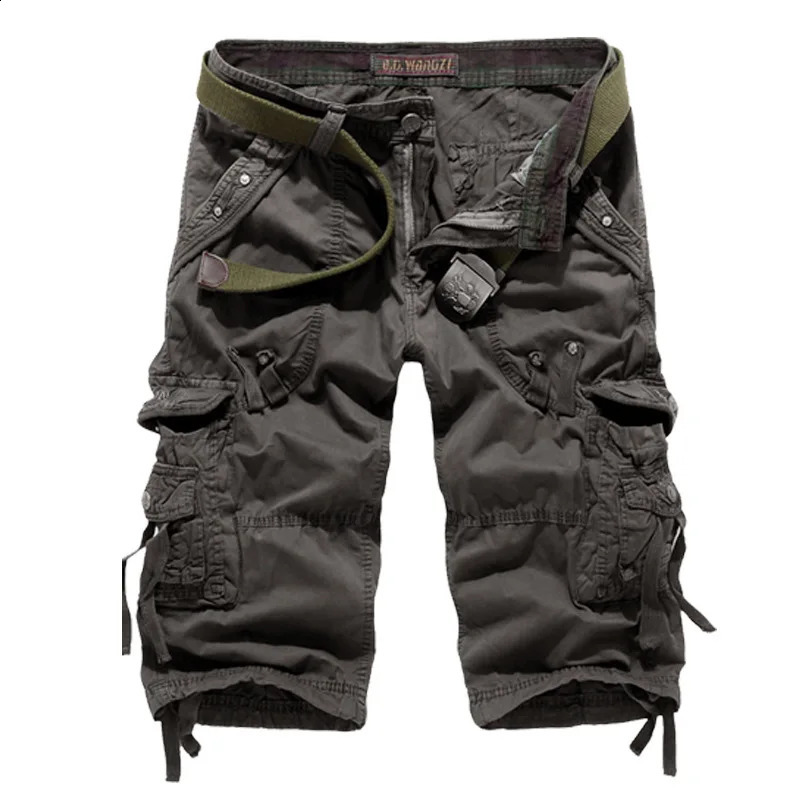 Korean Version of Mens Loose Multi Pocket Workwear Pants Washed Cropped Pants Cropped Pants Loose Cotton Pants 240913