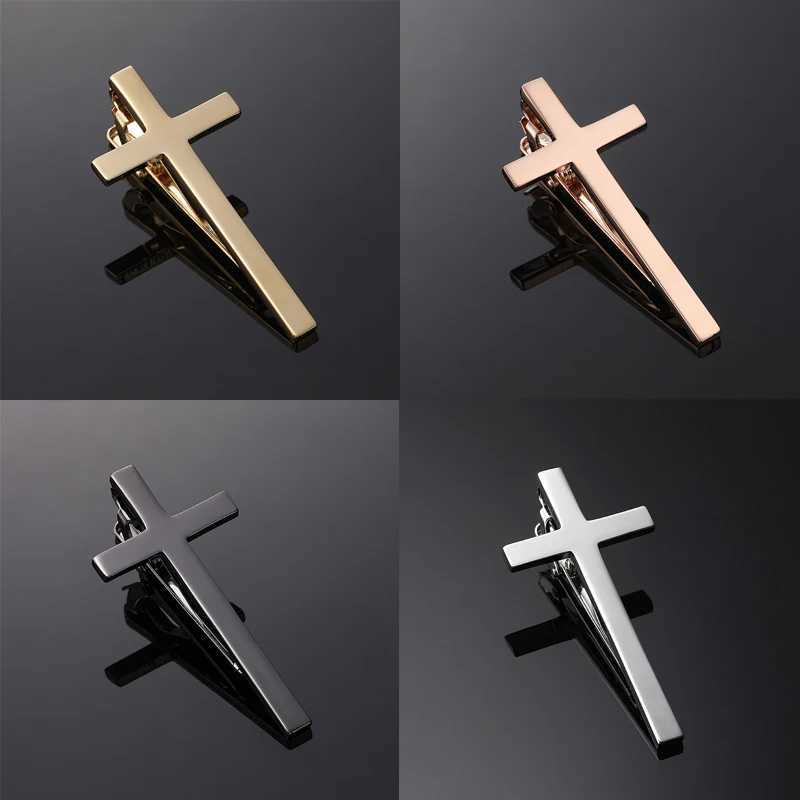 Classic mens and womens tie clips high-quality metal 4-color hand polished smooth cross clip set accessories jewelry W240914