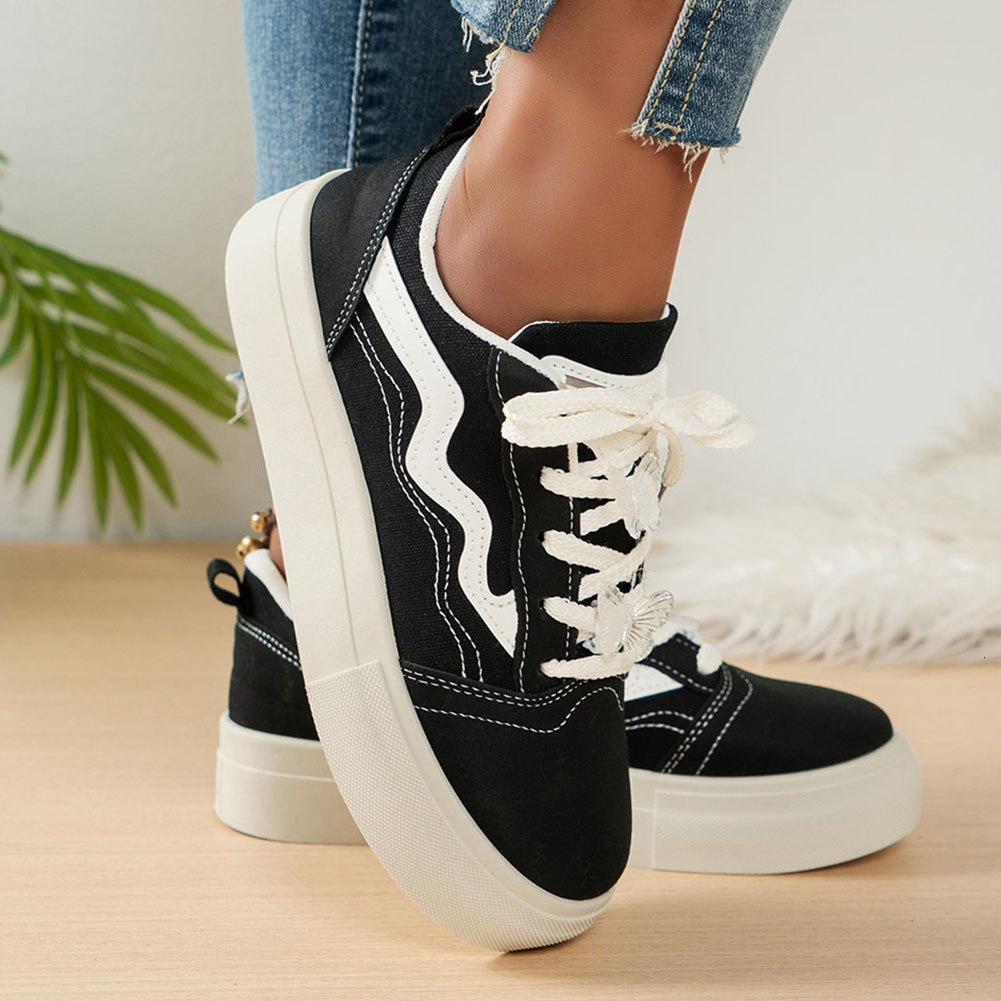 2024 Spring Summer Women's Canvas Casual Lace Up Platform Sneakers Flat Comfy Sports Shoes