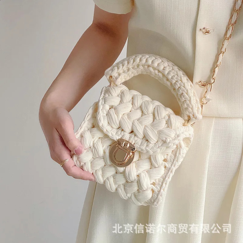 Handmade rope crochet cross body bag for womens y chain knitted handbag small shoulder square 240913