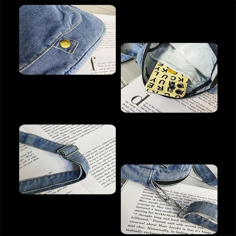 Casual denim womens bag trend summer shoulder cross body bag student mobile wallet and handbag jeans messenger bag 240912