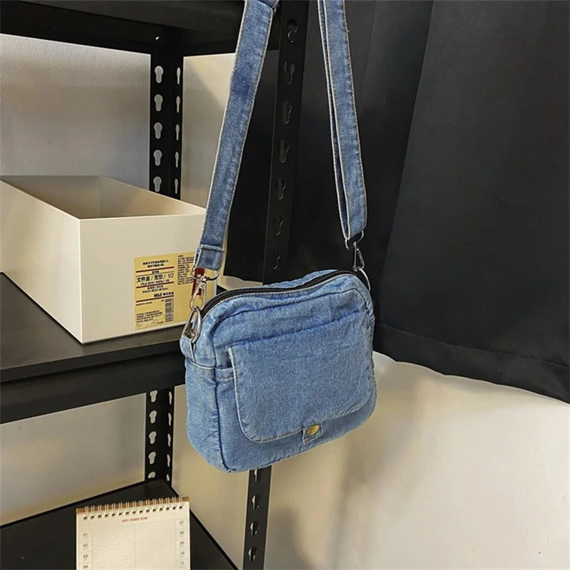 Casual denim womens bag trend summer shoulder cross body bag student mobile wallet and handbag jeans messenger bag 240912