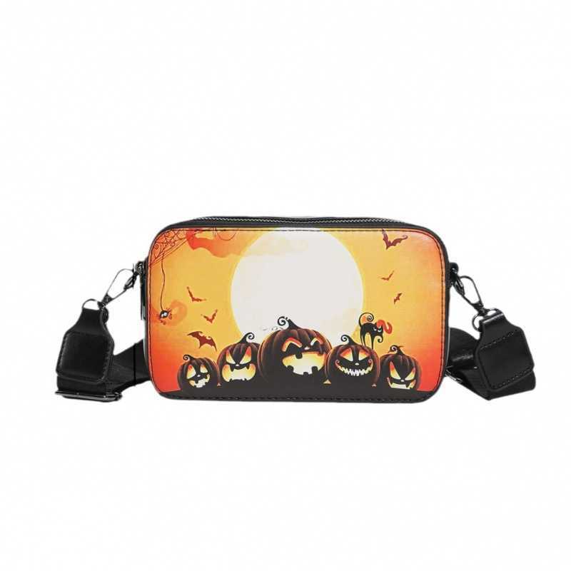 CMM Halloween Pumpkin Witch Bat Crossbody Bag Camera Bag Wide Ribbon Small Square Bag Fashion Womens Shoulder Bag