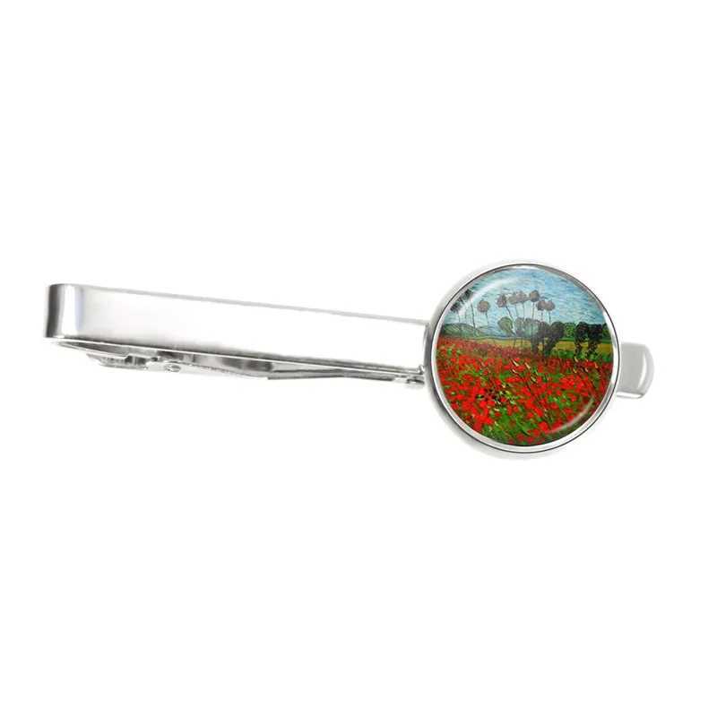 Mens New Fashion Van Gogh Oil Painting Tie Clip Copper Metal Simple Neck Tie Pin Set Pin Button Gift W240914