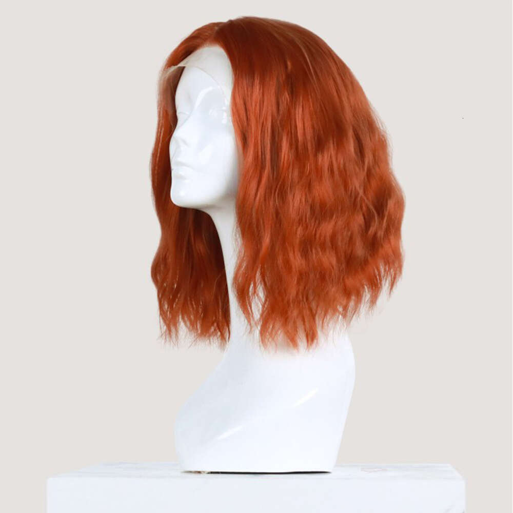 Copper Red Synthetic Front Shoulder Length Natural Wave Lace Frontal Wig Heat Resistant 10% Human Hair Mixed