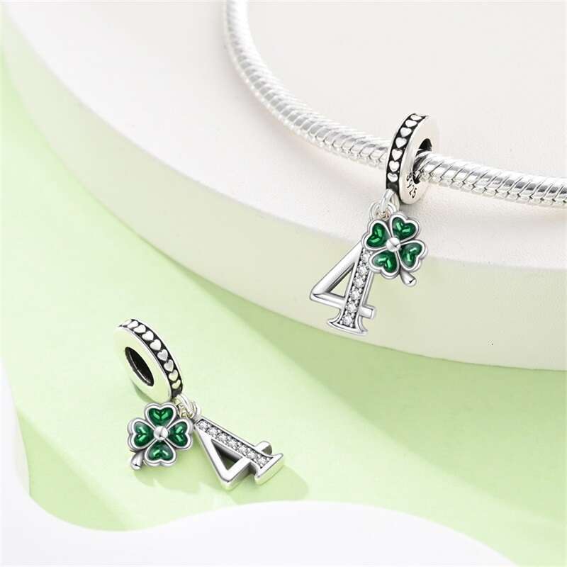 New 925 Sterling Silver Lucky Number Four Leaf Clover Series Charms Beads Fit Original Bracelet DIY Birthday Jewelry