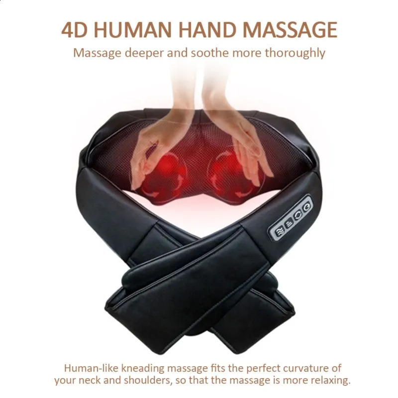 U-shaped electric finger press back neck shoulder body massager infrared heating kneading car/home massage 240914