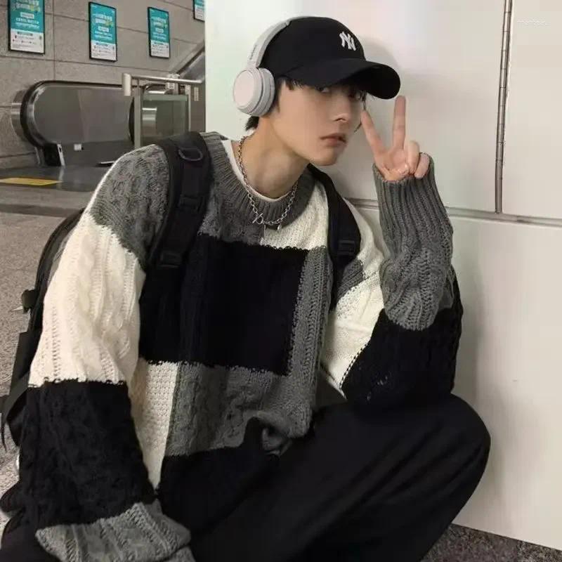 Men's Sweaters Black Zipper Sweater Winter Style Vintage Round Neck Knitted Top Trendy Brand Pullover Line Clothes Jacket