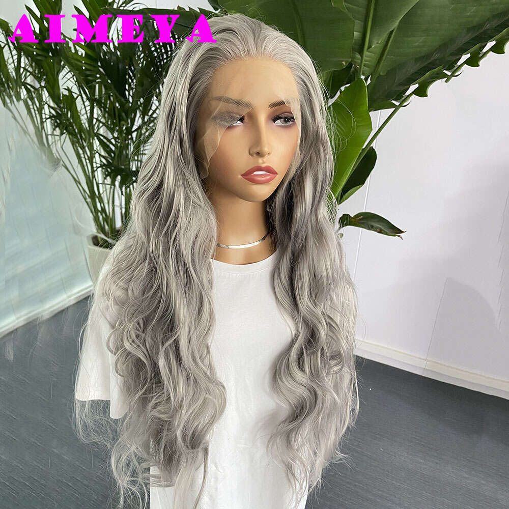 New Sier Synthetic Lace Front For Women Natural Haire Light Grey Loose Curly Wig Daily Use Cosplay Heat Resistant Fiber