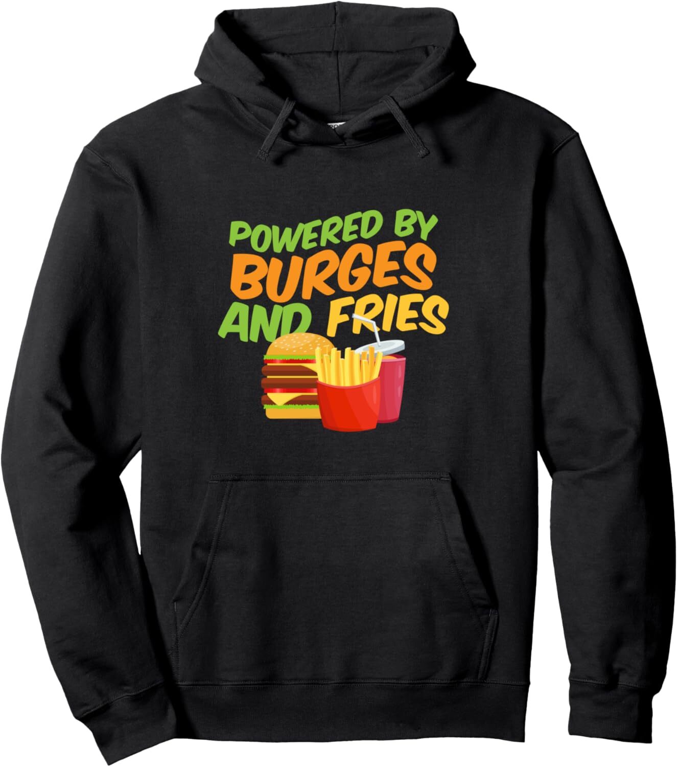 Hoodie for Mens Womens Powered By Burgers And Fries Fun Cool Cartoon Gift Pullover Hoodie Graphic Hoodies sweatshirt Pullover Long Sleeve