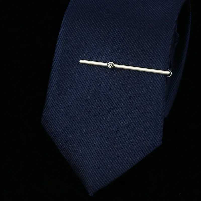 Luxury mens zircon slim tie clip rose gold solid color crystal new mens high-end fashion wedding necklace W240914