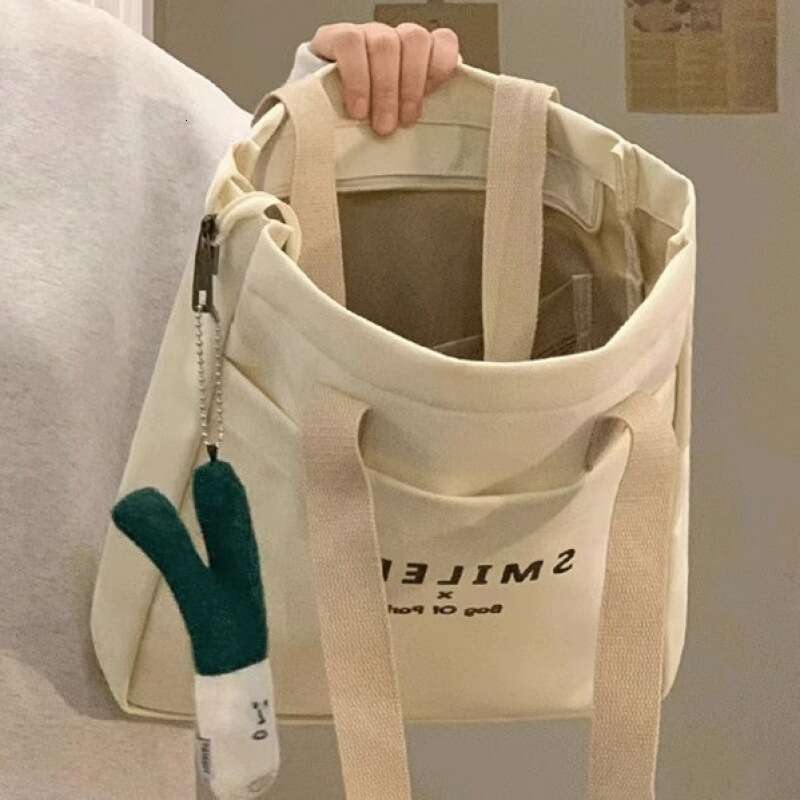 AMZZ College Student Classroom Canvas Women 2024 New Casual Versatile Shoulder With Large Capacity For Work And Commuting Tote Bag 65