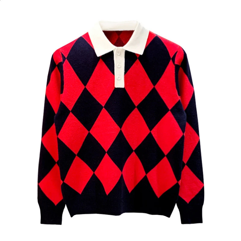 2024 Mens Lapel Pullover Long Sleeve POLO Neck Sweater Loose Top Business Casual Solid Color Knitwear Bottoming Shirt A91 240904