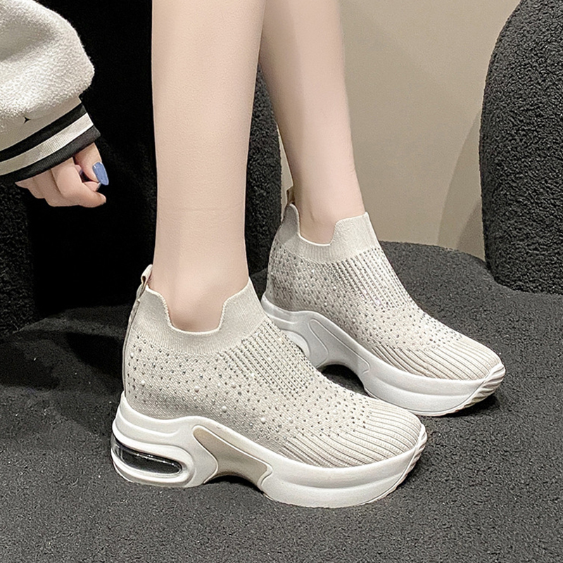 High Quality Air Cushion For Women lightweight Breathable Hiking Shoes Rhie Platform wedge SLIP-ON sneakers Loafers