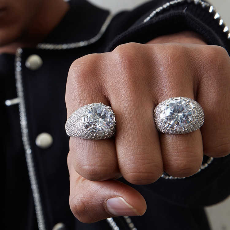 Rapper Solid Sterg Sier VVS Round Moissanite Dia Ring For Hip Hop Men