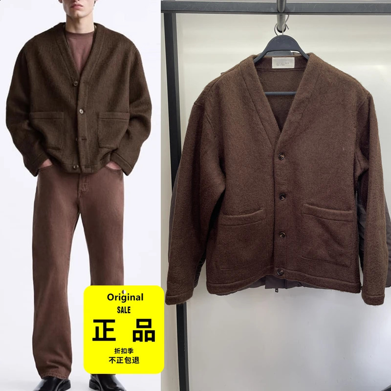 8491115 mens Vneck wool blend cardigan 849115 jacket lined sweater oversized vintage 240906