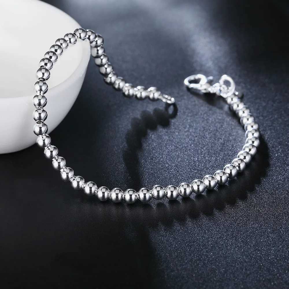 Luxury 925 sterling silver 8-inch 4MM smooth bead chain bracelet suitable for womens fashionable wedding party jewelry gift accessories W240914
