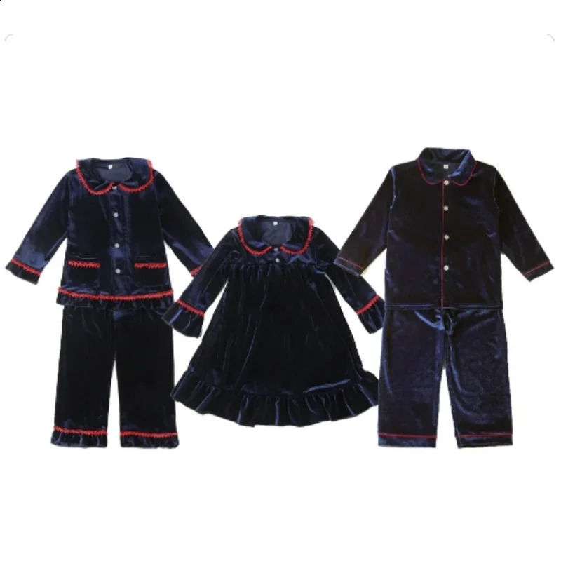 Boutique baby boy and girl pajamas kids navy velvet family matching Christmas pyjamas sets 240913