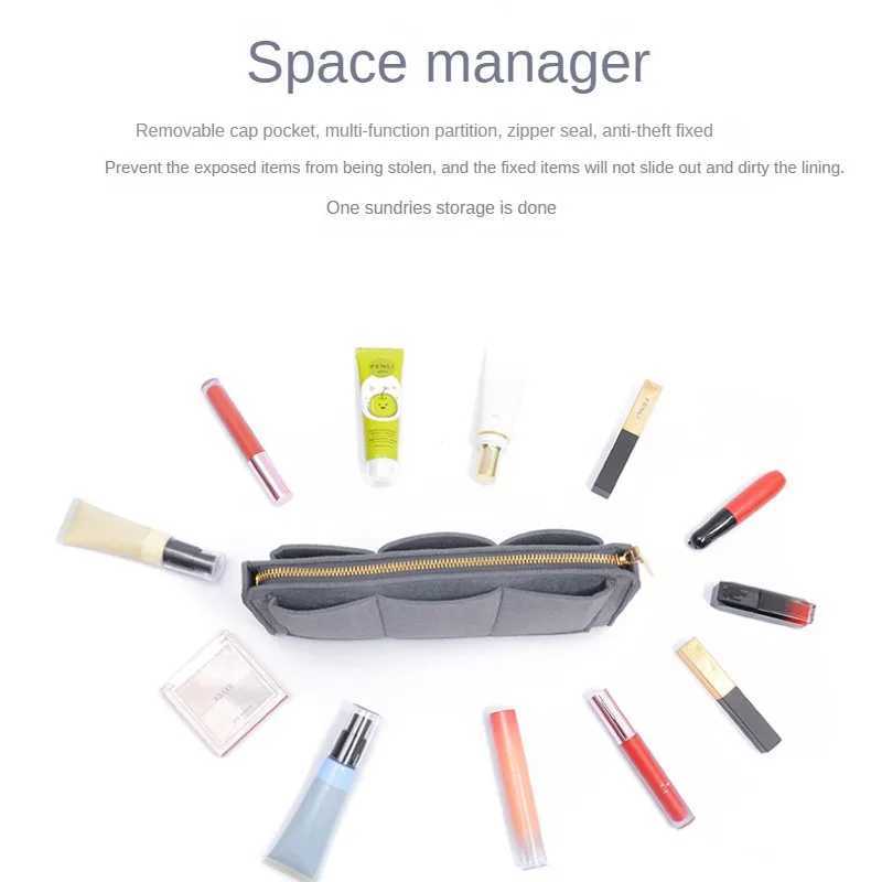 Multifunctional Large Capacity Makeup Storage Bag Felt Cloth Liner Travel Insert Portable Bag in Bag Cosmetic Organizer Z240914