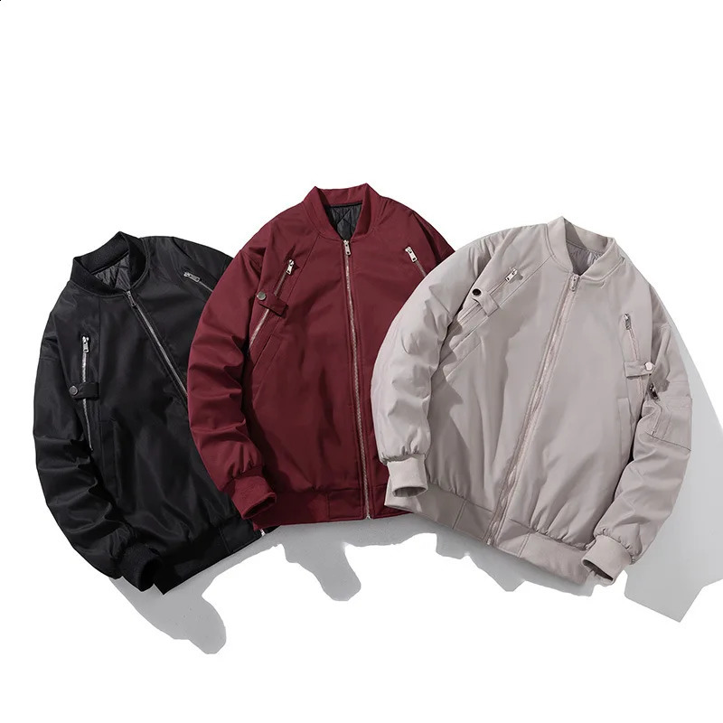 Hip Hop Bomber Jacket Men Thick Warm Fashion Coat Men Winter Punk American Jacket Zipper Vintage Solid Color High Street 240905