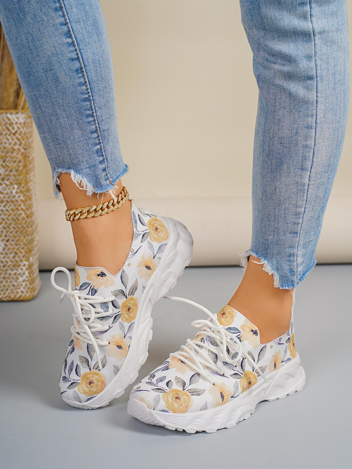 New Women's Vulcanize Round Toe Flat for Lace Up Platform Shoes Outdoor Light Causal Print Low Top Women Flats