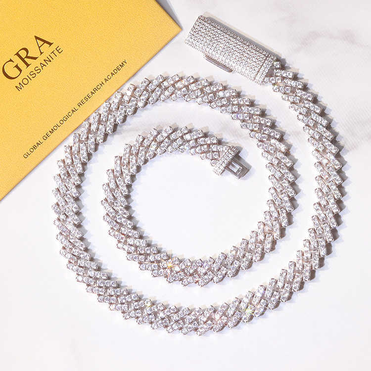 GRA Certificate 10mm Single Row Cuban Chain Fine Jewelry D/VVS Moissanite Cuban Link Chain Rapper Hip Hop Necklace Jewelry