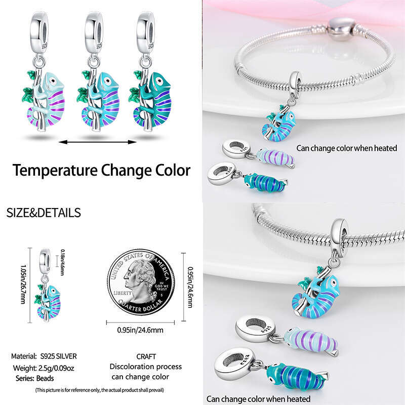 925 Sterling Silver Chameleon Butterfly Change Color Charms Beads Fit Original BraceletsDIY Fine Jewelry Gifts
