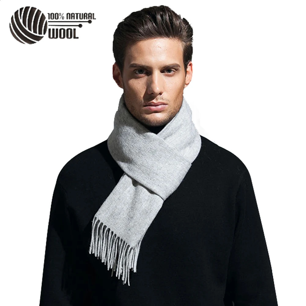 100% Wool Scarf for Men Cashmere Wool Scarf Pashmina Bandana Shawls Winter Women Wool Scarf 30*180CM 240909