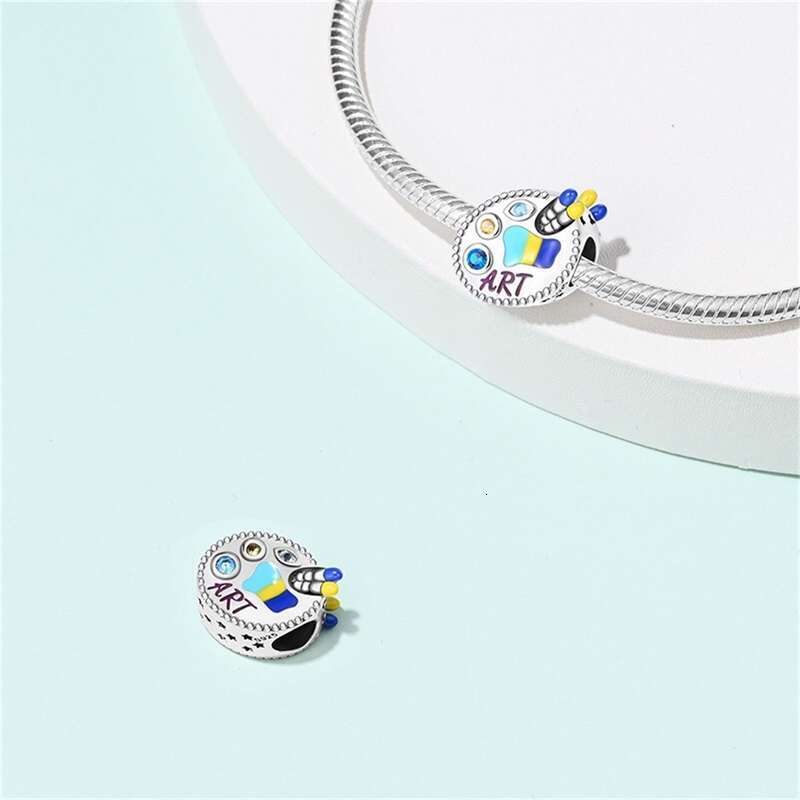 New 925 Sterling Silver Color Palette Pigment Artist Charms Beads Fit Original Bracelets DIY Birthday Jewelry Gifts