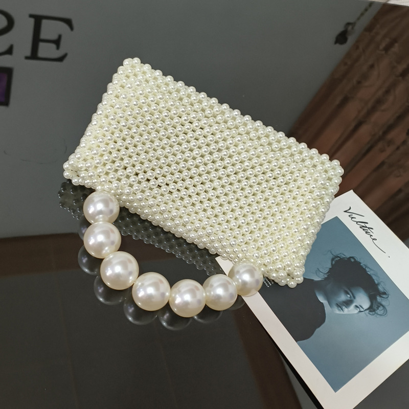 Handmade woven banquet beaded hand-held pearl internet red crossbody bag, female