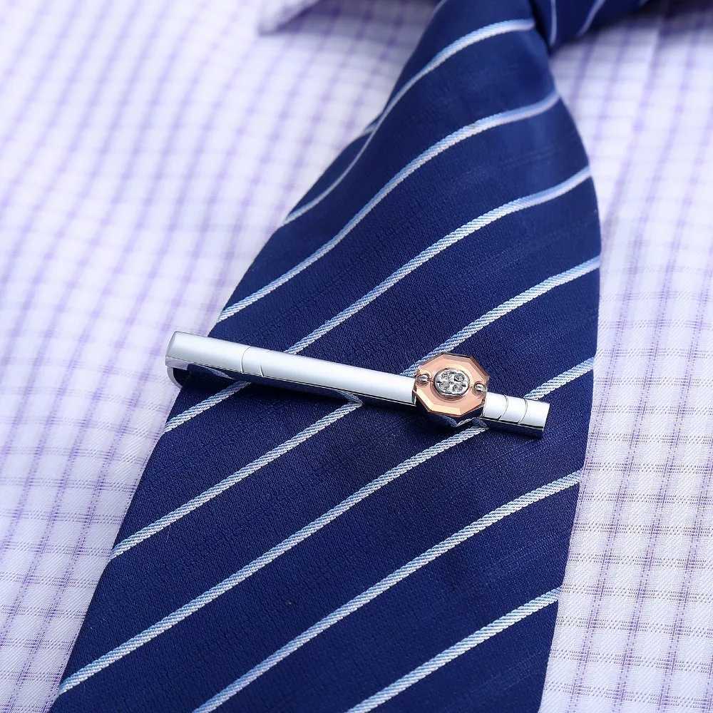 High quality geometric crystal mens cufflinks luxury tie clip set silver simple shirt button wedding groom jewelry accessories W240914