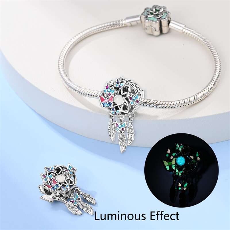 New 925 Sterling Silver Butterfly Dream catcher Tassel Charms Pendant Feather Bead Fit Original Bracelets DIY Jewelry