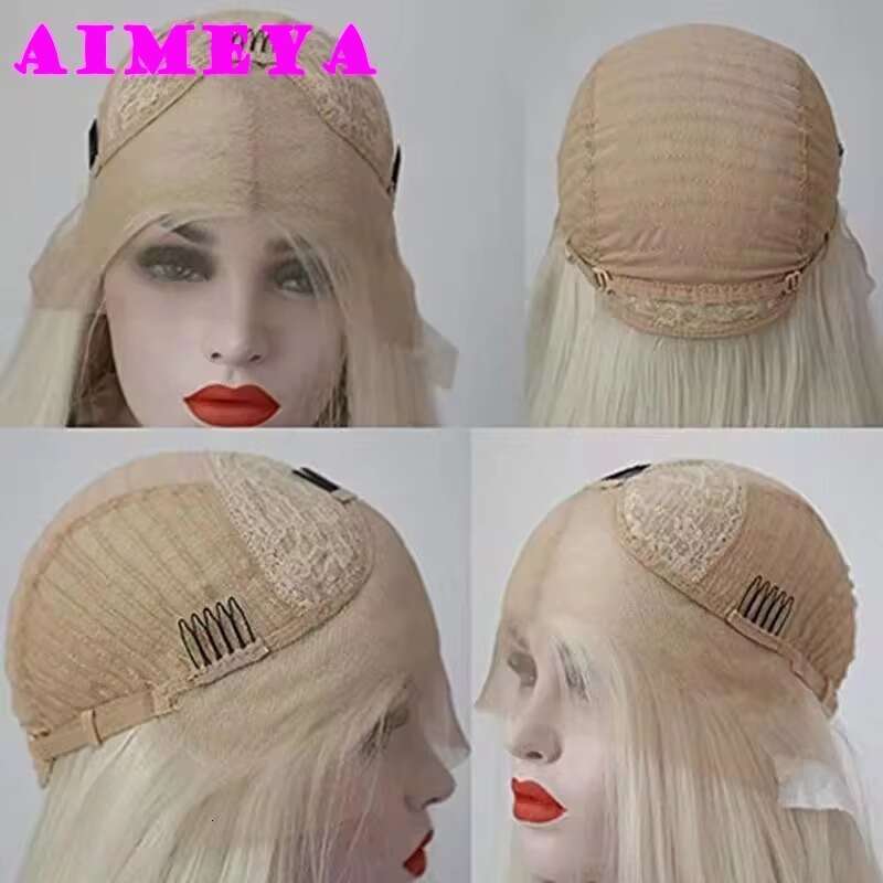 AIMEYA Platinum Blonde Synthetic Lace Front Wig Long Body Wave Natural Haire Wigs Heat Resistant Fiber Hair Daily Use Csplay
