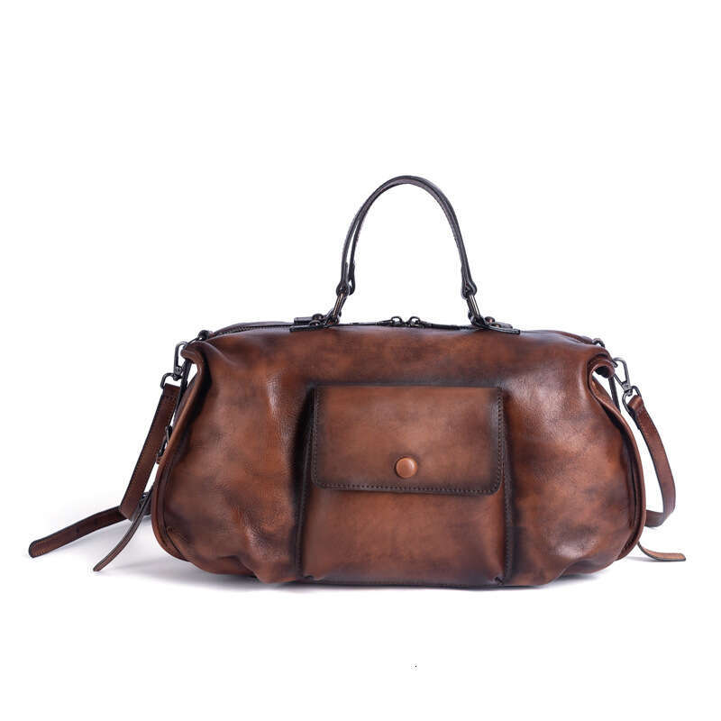 AMZZ 2024 Summer New Women's Head Layer Leather Shoulder Cross Hand Brushed Large Capacity Bag