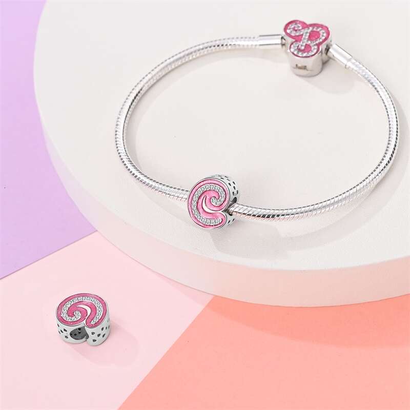New 925 Sterling Silver 26 Pink Princess Shiny Letter Charms Beads Fit Original Bracelets DIY Birthday Jewelry