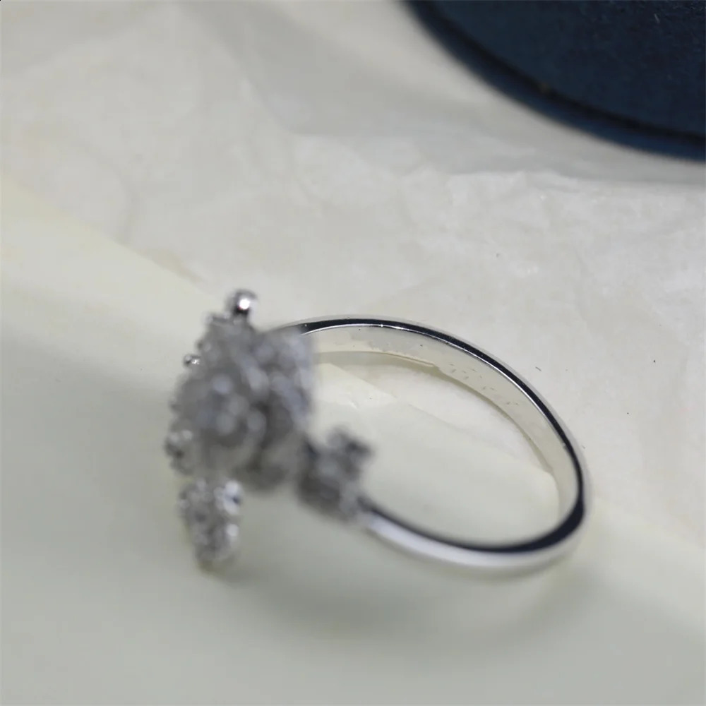 All diamond rose polyester ring pure silver open top ring Exquisite and Versatile ring 240914