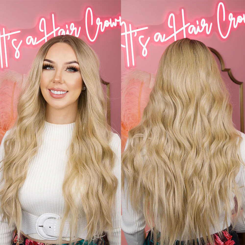 Honey Blonde Synthetic Layered Wavy 13X4 Lace Front Wig 10% Human Hair Mixed Heat Resistant Fiber Cosplay