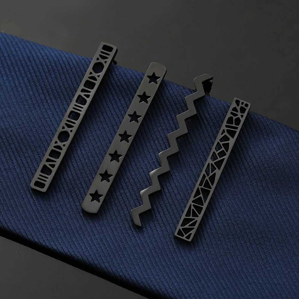 Classic mens geometric hollow outer metal gold black collar clip with stainless steel clip for party and wedding clip accessories W240914