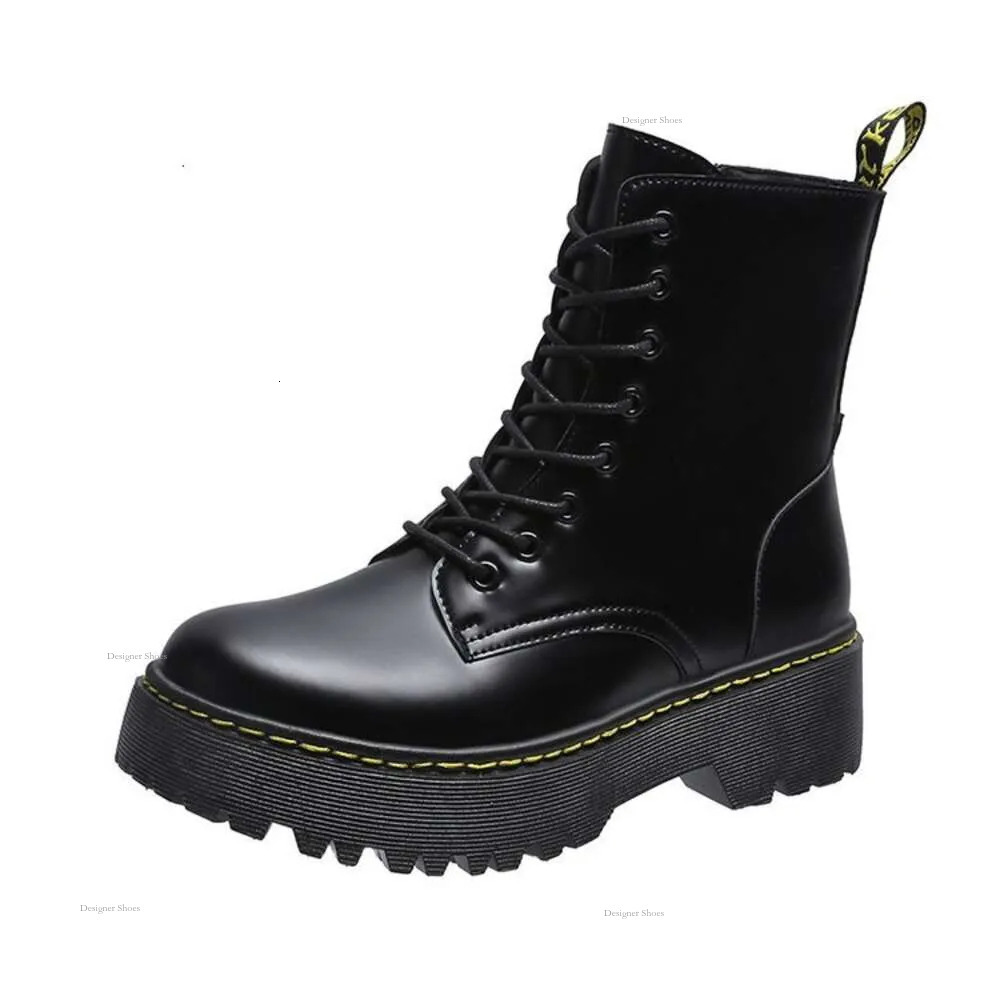 Soled 8-Hole Thick Martin For Women With British Style Side Zipper, Sponge Sole Trend, High Top Lace Up Short Boots
