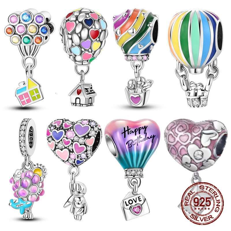 925 2024 Newest Charm Bead Hot Air Balloon Colorful Sterling Silver LOVE Family Dangle Fit Original Bracelet DIY Jewelry