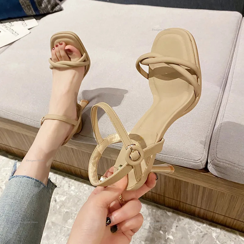 Heeled Sandals High Women's Slim Heels Sexy Open Toed Fairy Style One Line Buckle Strap Sandals Free Of Shipping