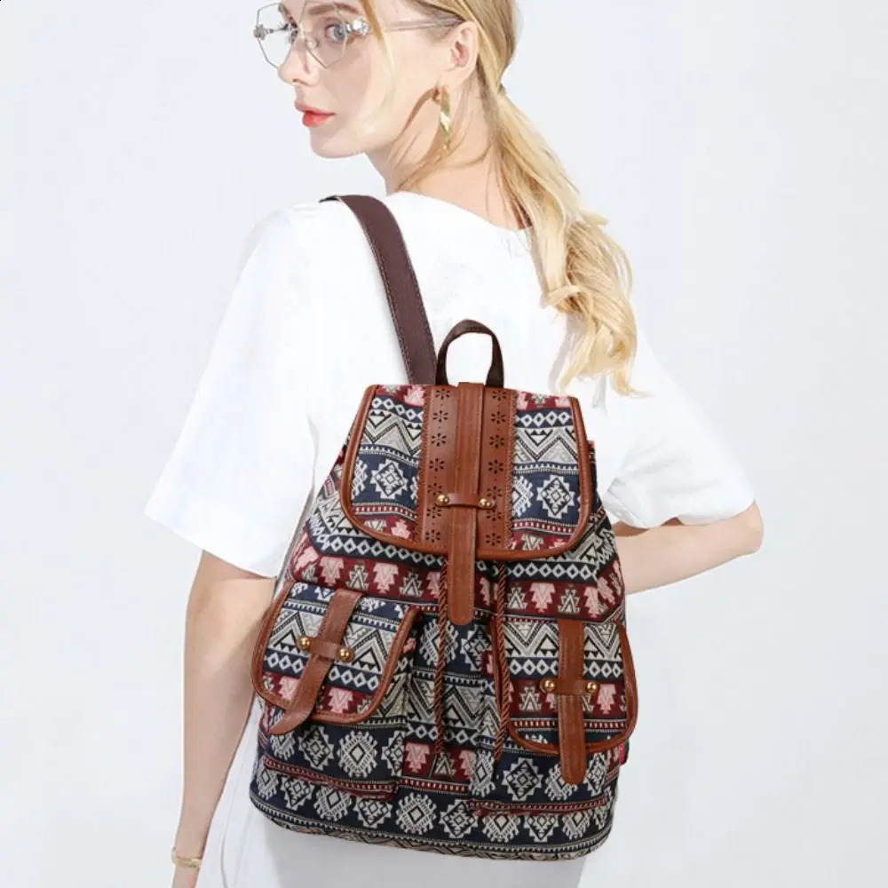 Fashion Ethnic Style Pattern School Bags Canvas Large Capacity Backpack Bags Travel Backpack Student 240912