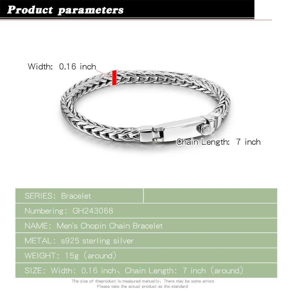 925 sterling silver bracelet Chopin chain 7-9 inch curly chain bracelet mens chain wristband classic mens jewelry W240914