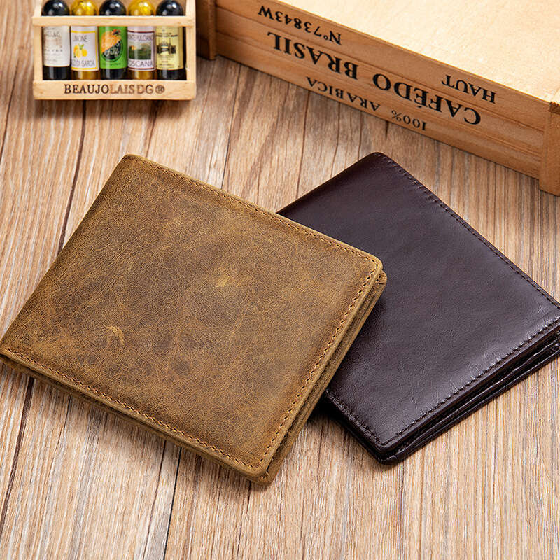 AMZZ Men's leather short zero wallet, handmade cowhide anti-theft card swipe bag